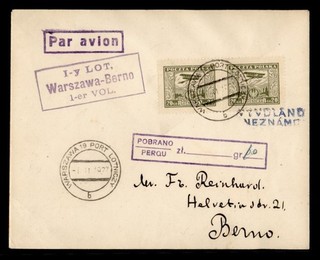DR WHO 1927 POLAND FIRST FLIGHT WARSAW TO BRNO CZECHOSLOVAKIA R81483