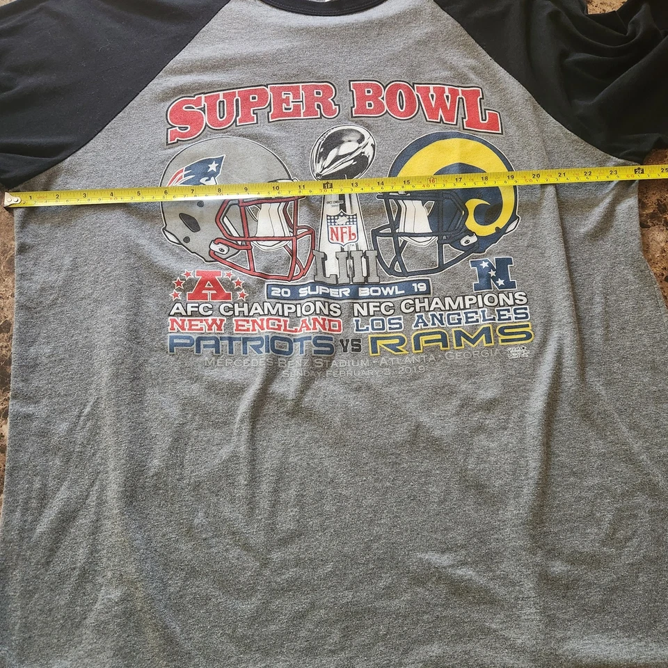 SUPERBOWL 2019 LA Rams New England Patriots Raglan T-shirt LIII Unisex 2XL RARE! - Image 4 of 4