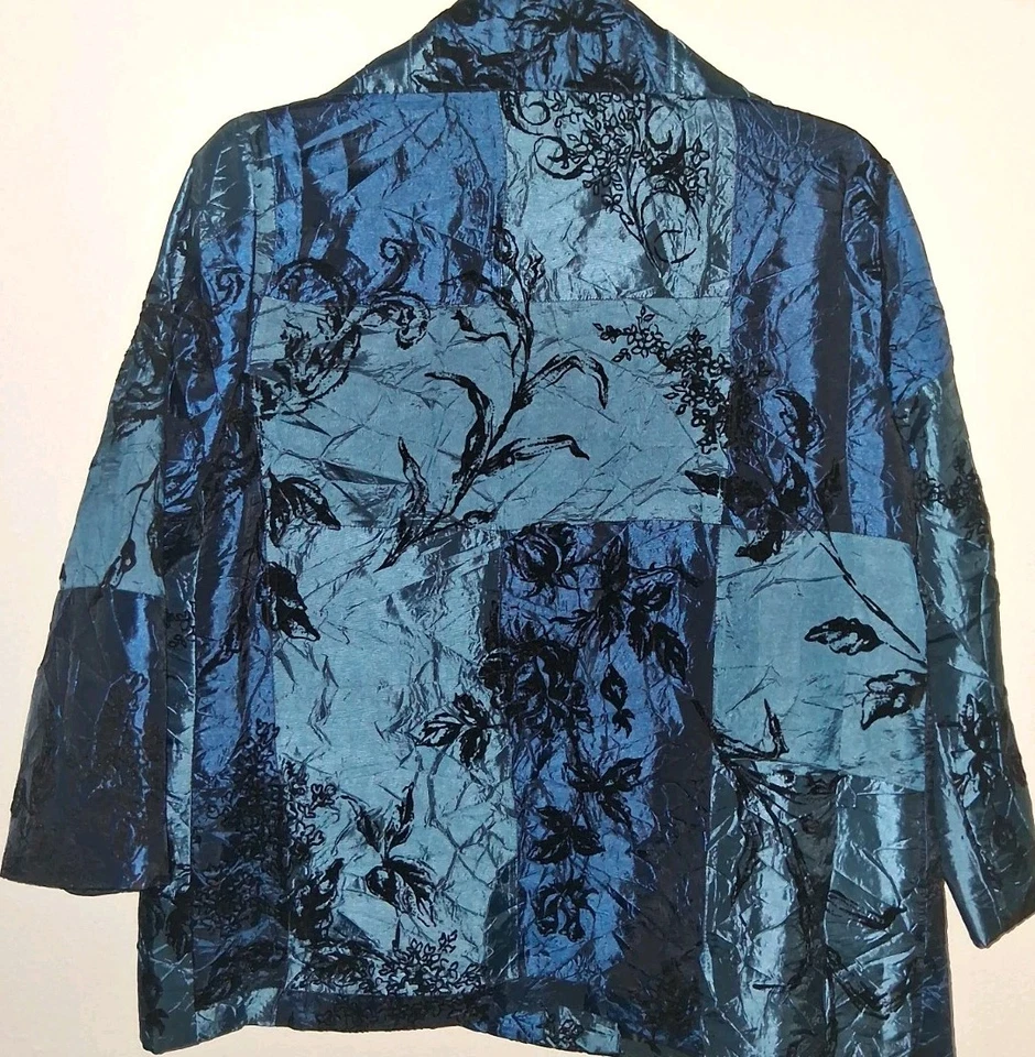 Susan Graver Crinkle Iridescent Jacket Sz S Blue Blazer Velvet Print NWT - Image 2 of 3
