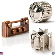 MHY 3PCS Large Size Brain Teasers Puzzles，Metal Cast Puzzle Game Toys，IQ Premium