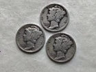 3 Silver Mercury Dimes 1929 1936 1939 D