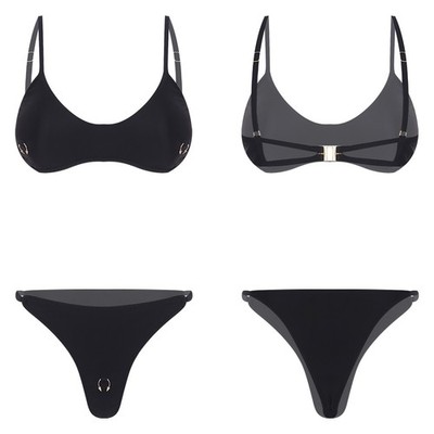 Women Bikini 2-piece Lingerie Chest Bra Set G-string Swimwear Funny Bralette