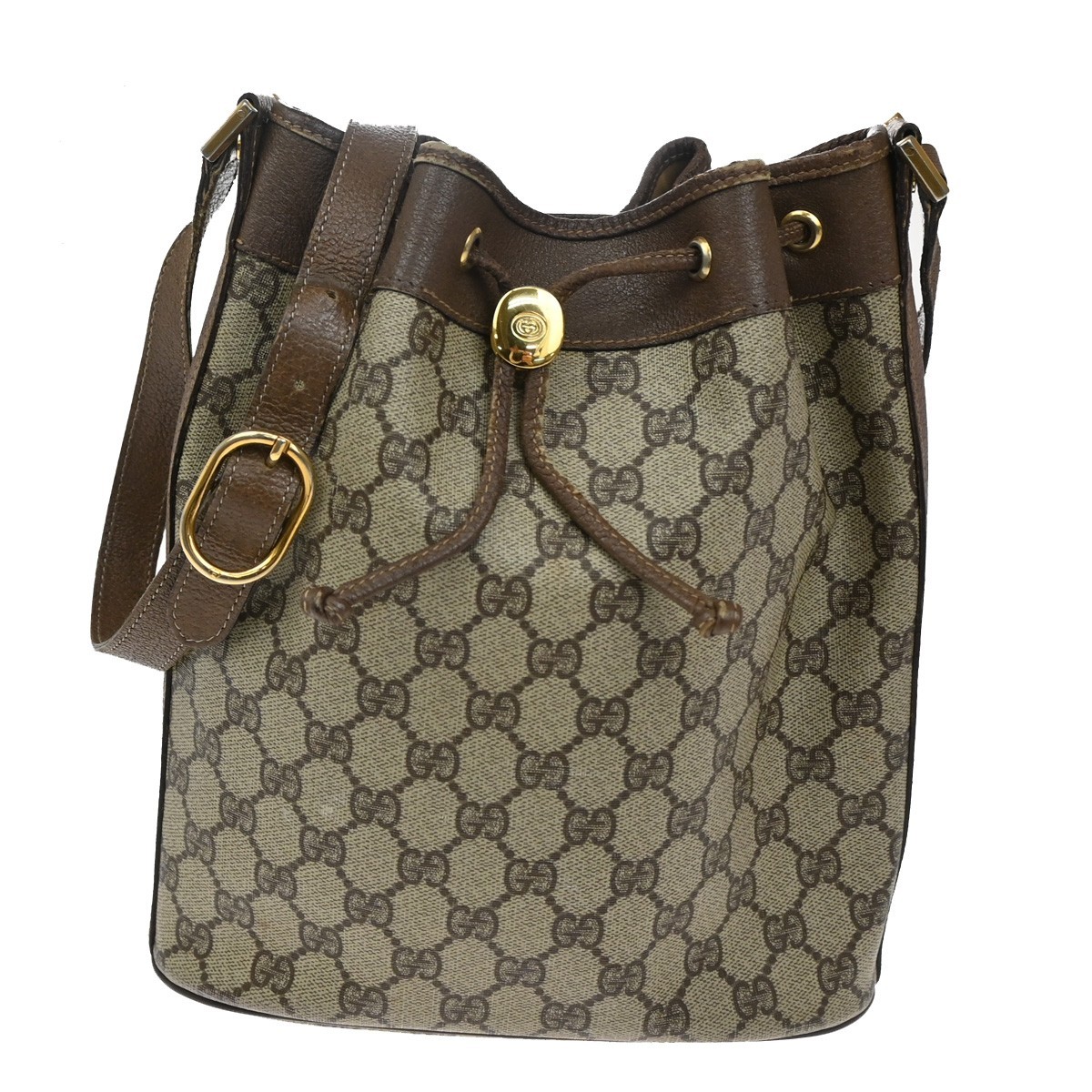 GUCCI GG Pattern Drawstring Shoulder Bag PVC Leat… - image 1
