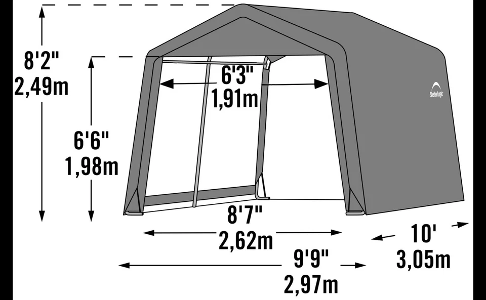 Cobertizo de almacenamiento portátil con marco de acero para cochera de tela gris de 10' x 10' x 8' Foto 3 de 4