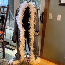 Lavenderi B W Feathered Lounging Robe Silk Top Pant Sz M Costume Cruella