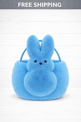 PLUSH BLUE PEEPS JUMBO SIZE Easter Bunny Basket With Handle! - 15.5'' X 15'' - NEW