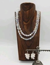 KIRKS FOLLY Crystal Necklace & Earrings 2pc Set Sterling Silver tone Crystal AB
