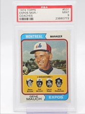 1974 TOPPS EXPOS MGR/COACHES BASEBALL CARD #531 PSA 9 MINT MAUCH DOBY McLISH