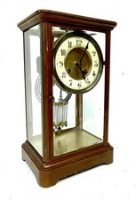 Antique French Brass Cased 4 Four Glass Clock with Beveled Glass : Working Order