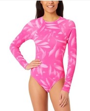 Hurley Womens Swimsuit Pink Floral Long Sleeves UPF 50 Stretch Back Zip Closure