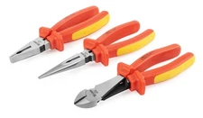 3-Piece VDE Insulated Pliers Set, Includes Combination, Long Nose, and Diagon...