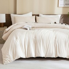 King Size Comforter Set Beige, 3 Pieces Cream Tufted Boho Farmhouse Bedding Comf