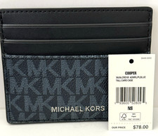 NWT Michael Kors Tall Card Case Blue with Leather Trim Slim Wallet