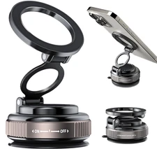 Magnetic Car Phone Holder for MagSafe, 360° Rotatable Suction Mount for iPhone 1