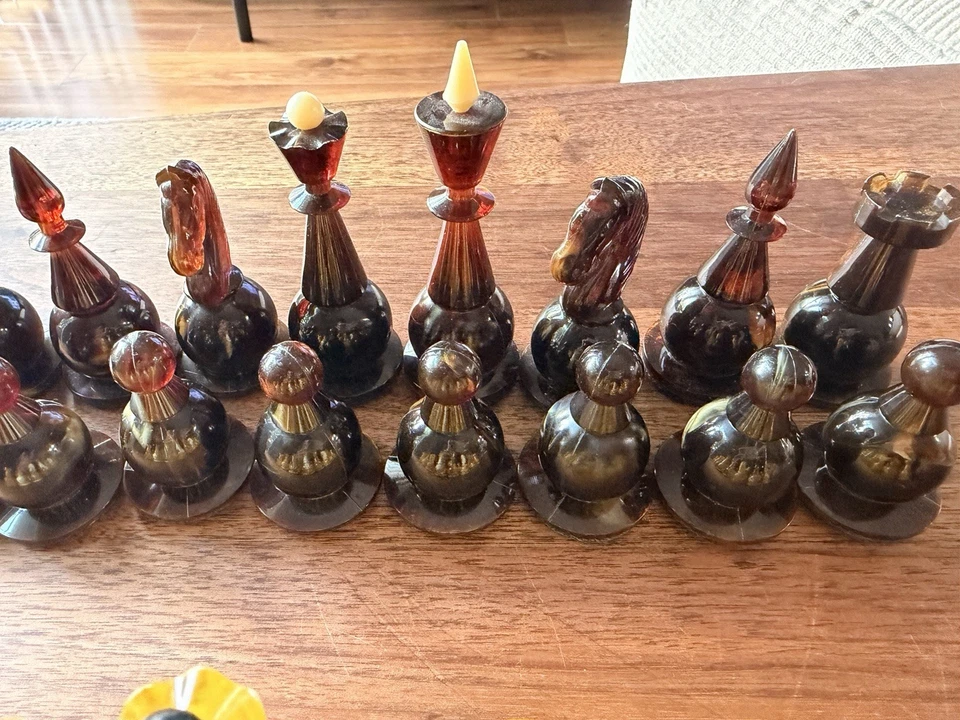 Juego de ajedrez ámbar soviético - Ajedrez Ambroid URSS - Juego completo de ajedrez vintage 1970 Foto 4 de 4