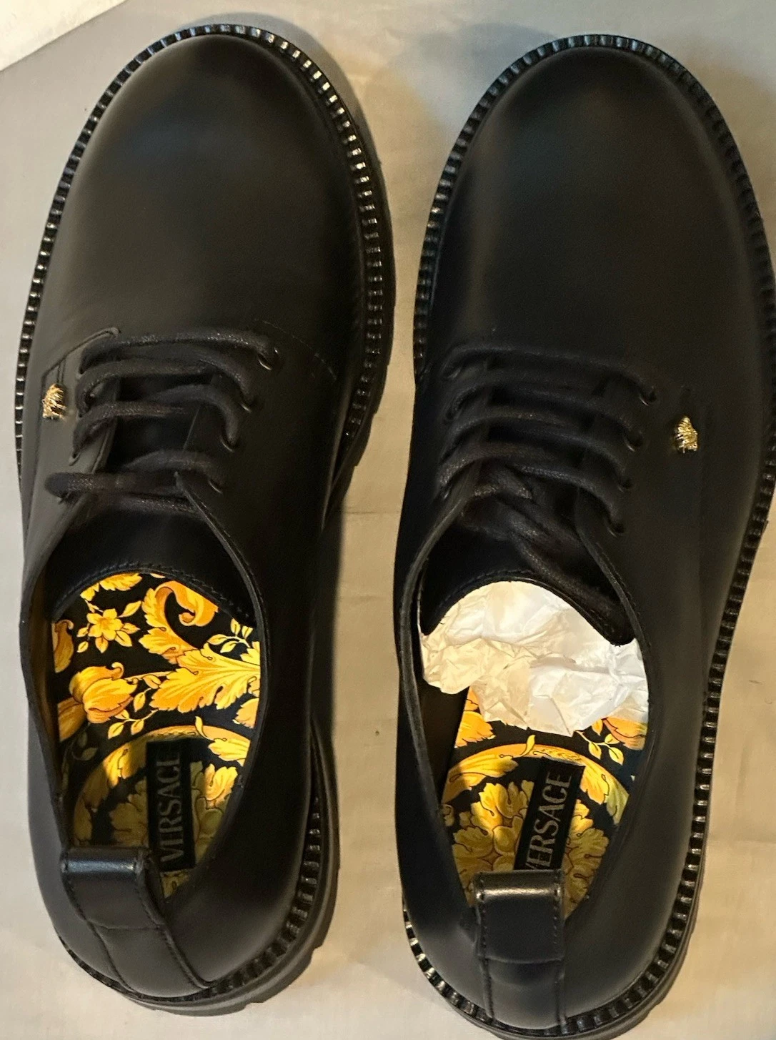 Versace La Medusa scarpe eleganti derby in pelle nera da uomo taglia 40 (US 7) autentiche