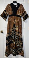 VTG Tori Richard Honolulu Maxi Dress Black Brown Tan Sz 10 Hong Kong Fall 1960 s
