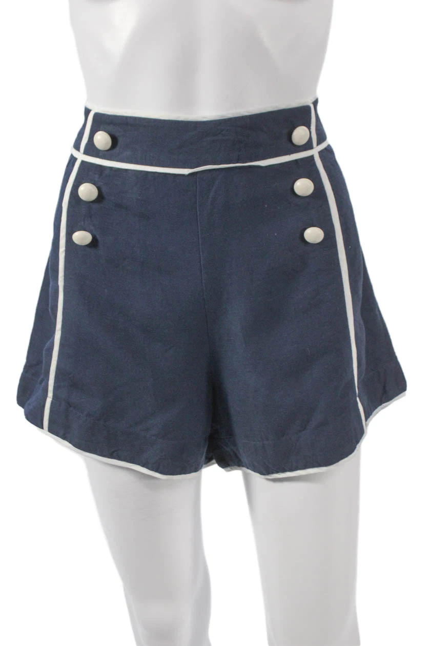 Simkhai Women Sailor Linen Viscose Blue Shorts Zip Size L