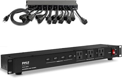 Pyle 19 Outlet 1U 19'' Rackmount PDU Power Distribution Supply Center Conditioner