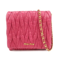 MIU MIU Matelasse Leather Chain Shoulder Bag Crossbody Bag Pink Auth Used F/S