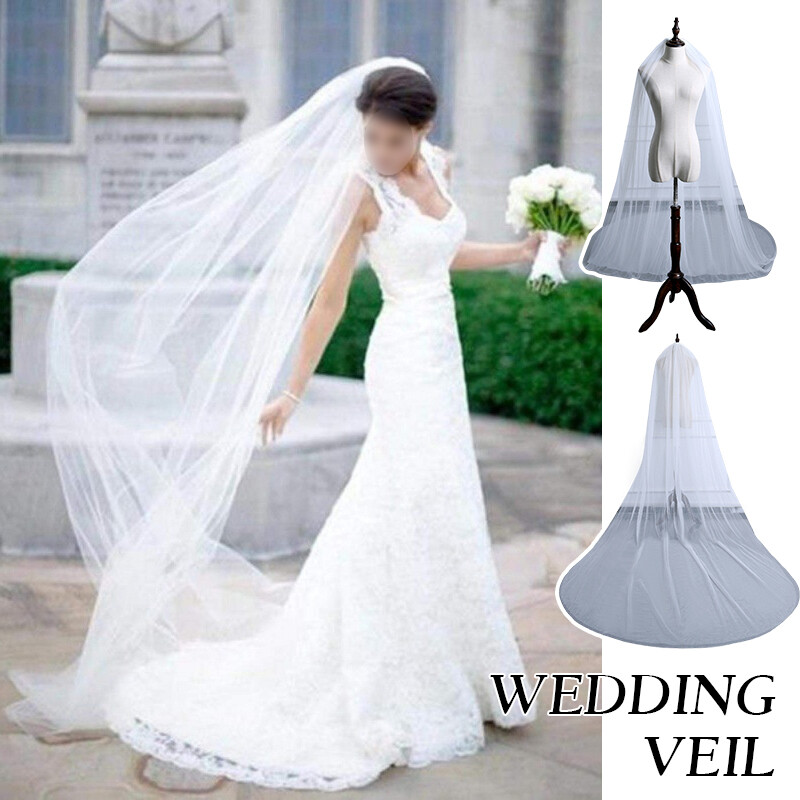 Long Mesh Wedding Veil (Never Worn) Simple Extra Long Cathedral Length Tulle Wedding Veil – Haus  main image 4