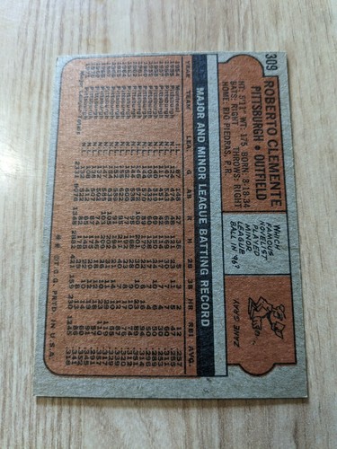 1972 Topps Set-Break #309 Roberto Clemente NMT/NMMT Great Color/Corners! -1 - Picture 6 of 6