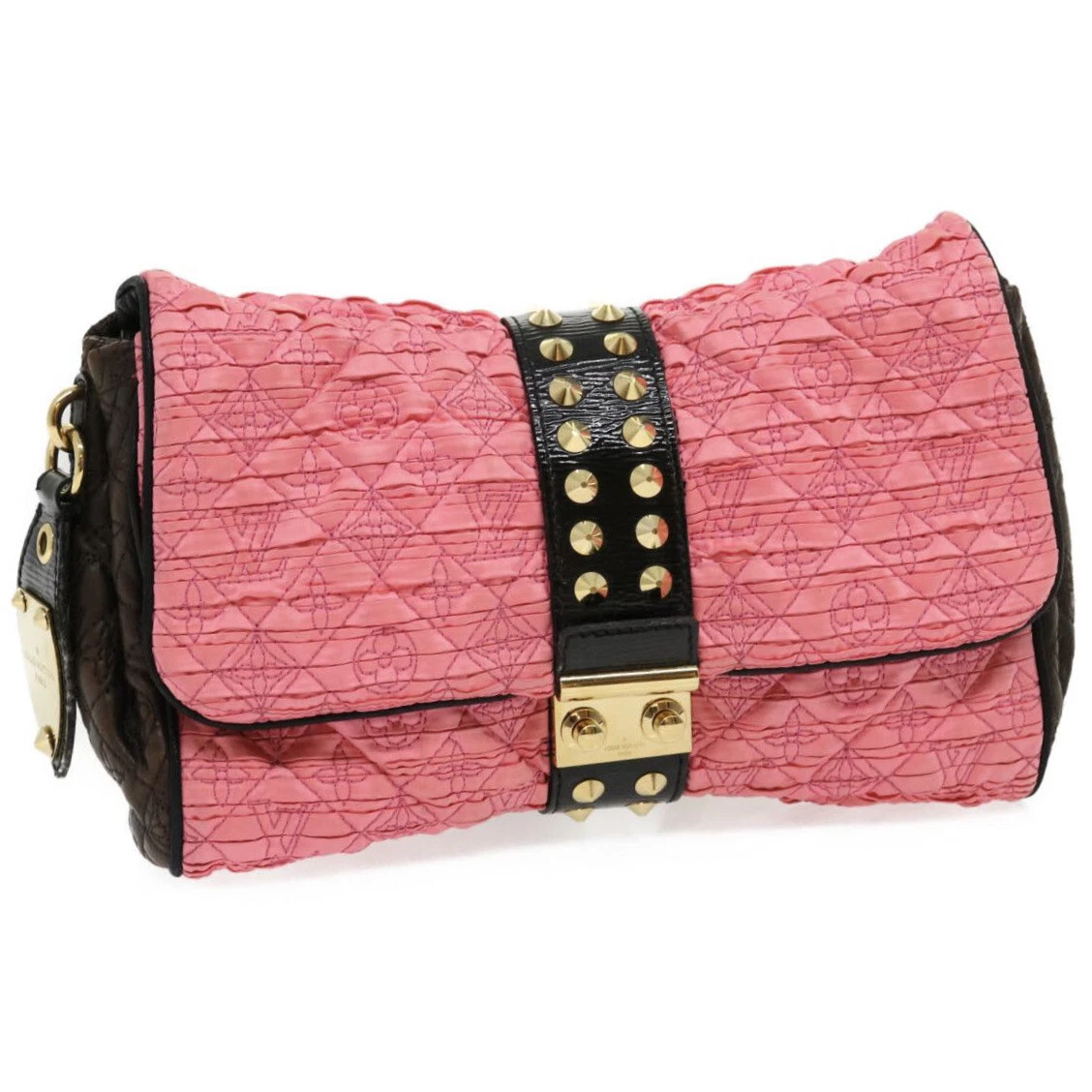 LOUIS VUITTON Monogram Bunny Clutch Bag Satin Leather Pink Black