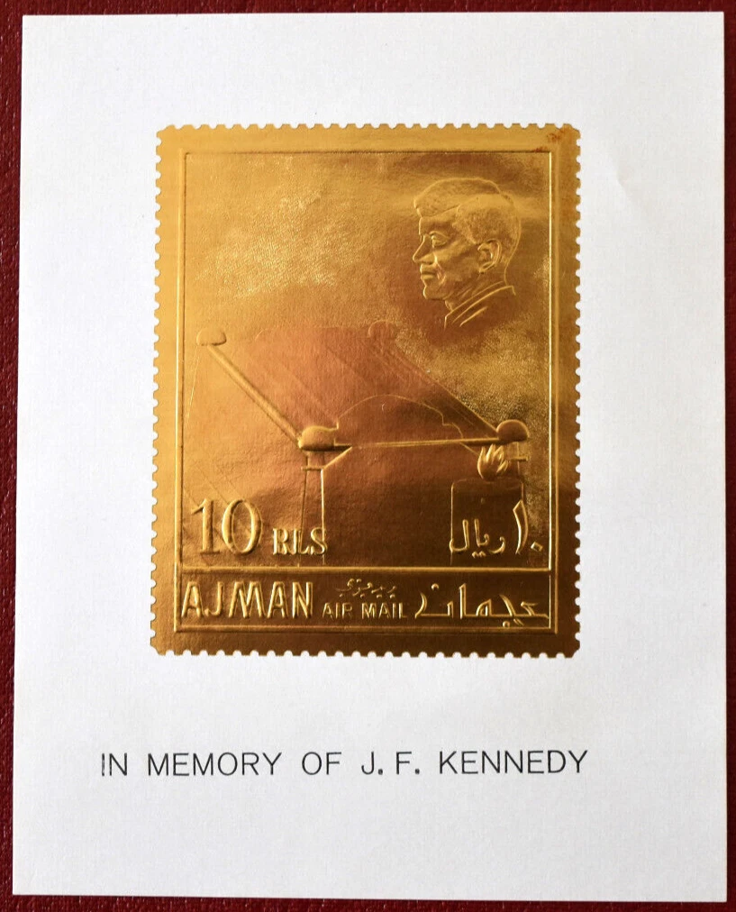Ajman MI 208B Block 20 J. F. Kennedy Gold Stamp Souvenir Sheet 10RLS MNH OG