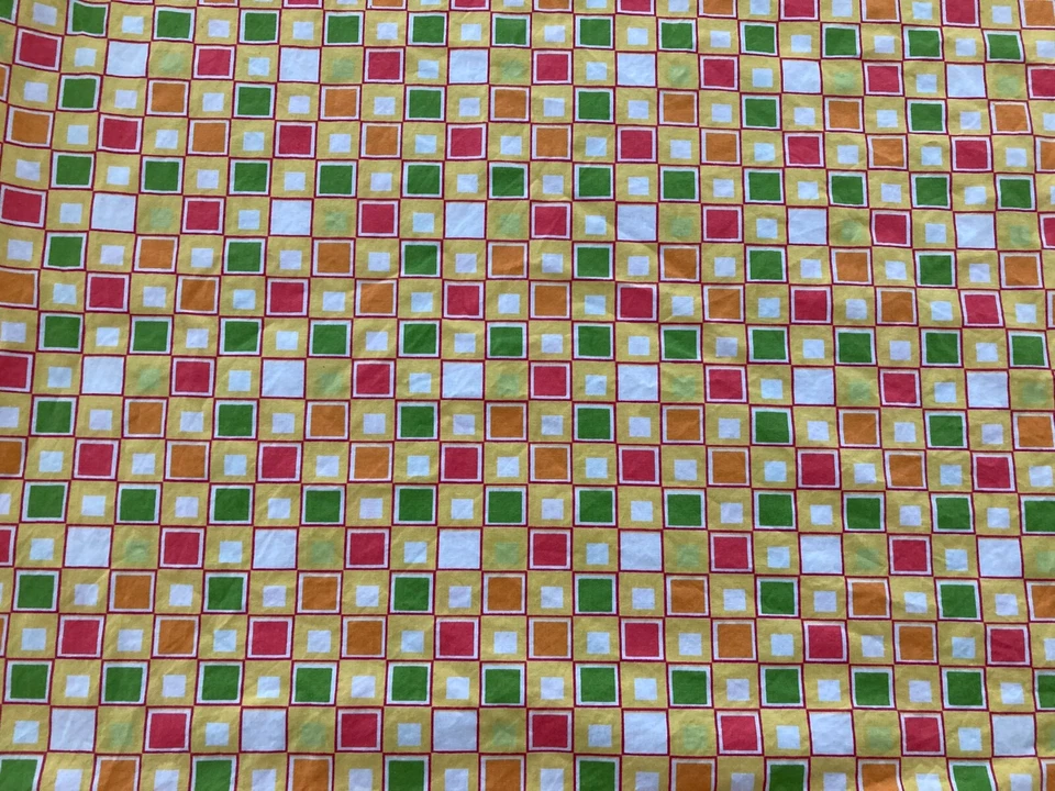 Vintage Yellow Orange Red Green Check Sewing Fabric 1.75+ yd 44" Quilting Cotton - Image 2 of 4