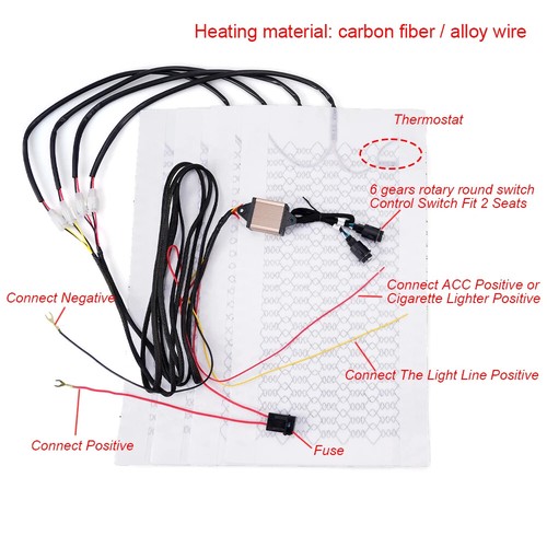 4 Pad 6 Level 2 Seats Car Carbon Fiber Heated Seat Heater Cushion Switch Set 12V - Picture 7 of 14