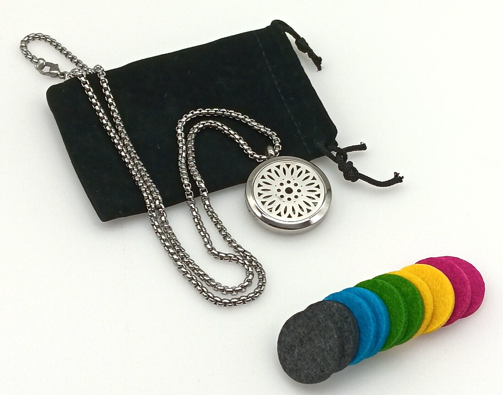 Aromatherapy Essential Oil Diffuser Necklace with 10 Colorful Pads & Jasmine Locket-image