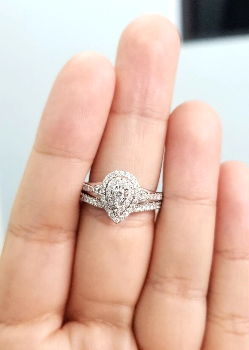 Pear engagement rings with wedding band sale