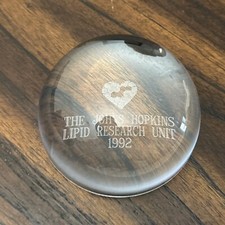 Vintage 1992 The Johns Hopkins Lipid Research Unit Lucite Paperweight Magnifier