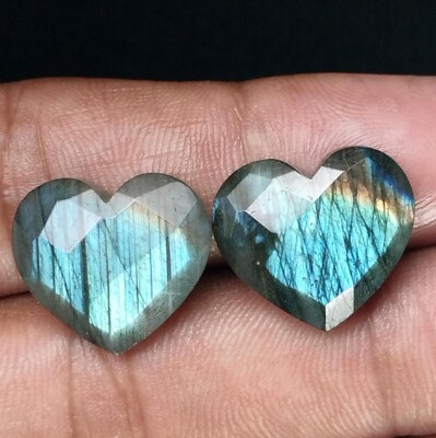 23.00 Ct Labradorite Heart Shape Gemstone Pair - Spectacular Flash and Luster