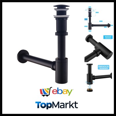 SET - Design Siphon mit Ablaufgarnitur ohne Überlauf für Waschbecken Schwarz ...