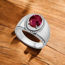 Ruby Oval Cut Gemstone With 925 Sterling Silver Ring For Men's #A188