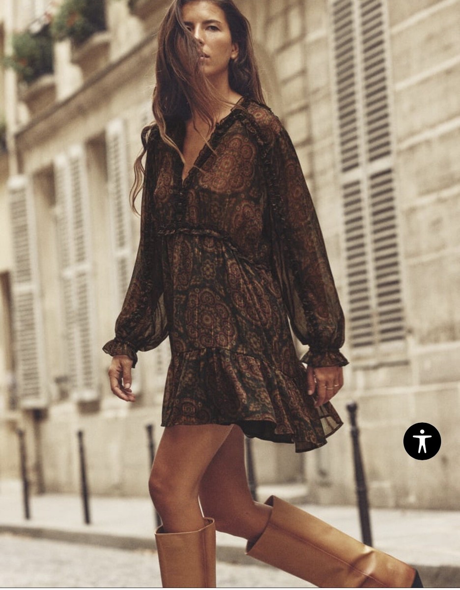 Zara RUFFLED PRINT DRESS MULTICOLORED V-neck Long Sleeve