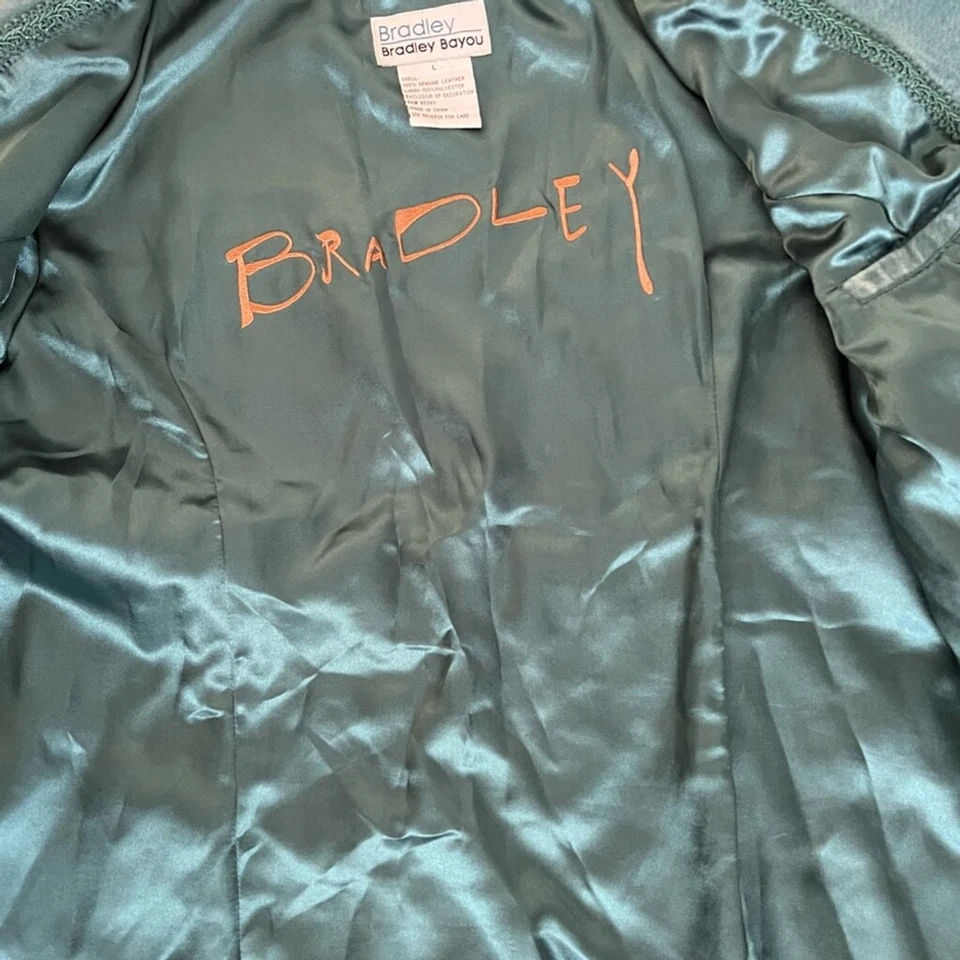 90-е Bradley Bayou бирюзовый замши кожаная куртка бисером спереди размер большой - Изображение 4 из 4