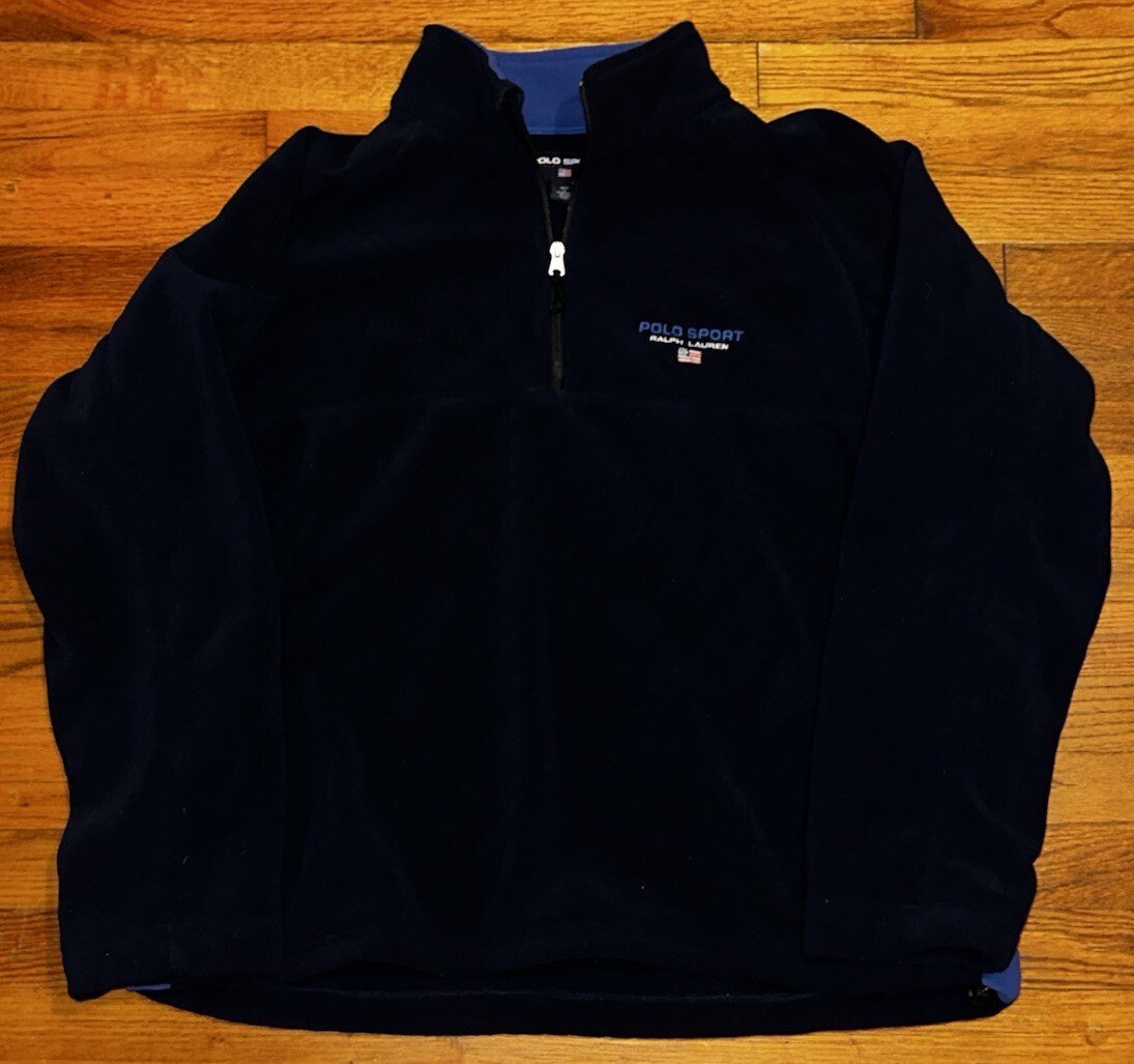 Vintage Polo Sport Jacket XXL Navy Blue Fleece Pullover Half Zip Thermal Pro