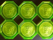 Rosenthal Versace Glas Getr&auml;nke Untersetzer NEU 6 Gelb Uranglas UV Reaktiv