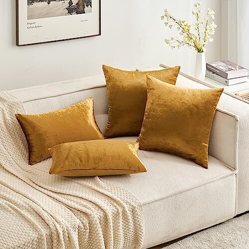 Set of 2 18x18 Inch Gold Velvet Throw Pillow Covers Decorative for Sofa Couch - 第 3/6 張圖片