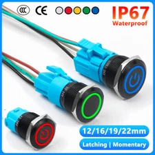 12/16/19/22mm LED Push Button Switch Momentary Latching On/Off Waterproof Metal