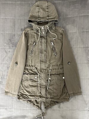 LEVI'S Women's Cotton Hooded Anorak Jacket Olive Green Size XS Full Zip Coat