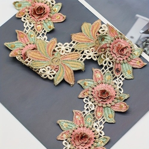 10Yards 3D Flower Lace Trim Embroidery Sequin Floral Ribbon DIY Sewing Craft - Picture 2 of 7