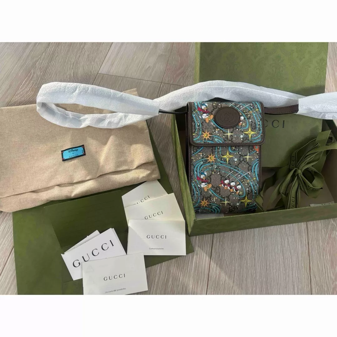 Sac TÉLÉPHONE GUCCI cuir marron DISNEY Donald Duck GG Supreme toile bandoulière JP