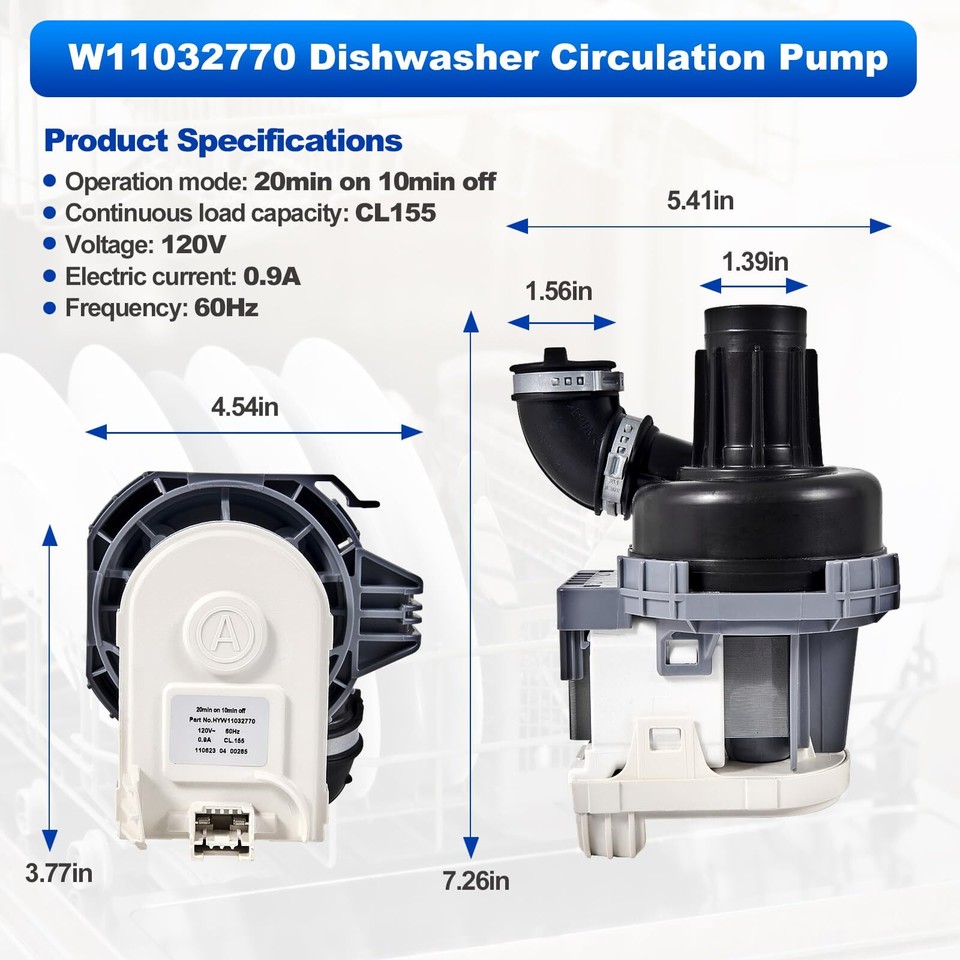 W11032770 Dishwasher Circulation Pump Motor Assembly For Whirlpool