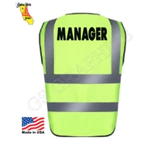 MANAGER HI-VIS SAFETY REFLECTIVE VEST YELLOW BLACK PRINT FRONT&BACK XXL