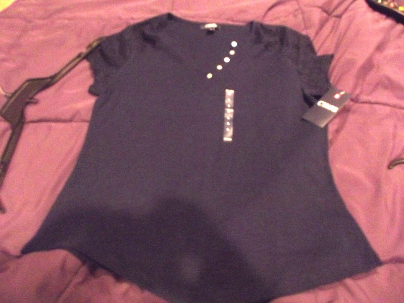 Chaps Top Womens Size L Sum Knits Blue Polo Lace Sleeves