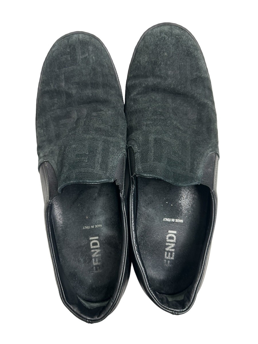 FENDI Monogram Black FF Logo Print Suede Leather Low Top  display picture 1