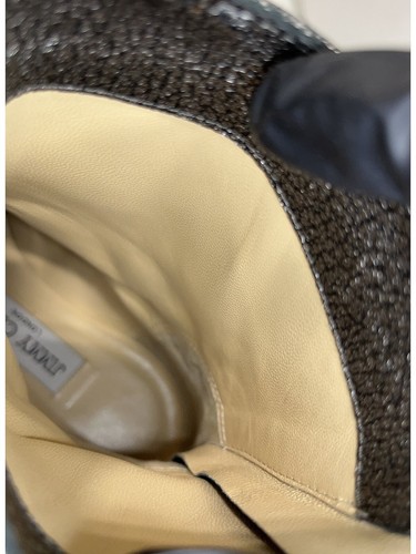 37/US 7❤️ Silver Leather Crystal Combat Biker Riding Ankle Boots ITALY - Picture 5 of 5